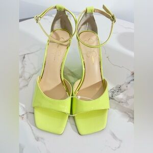 Jessica Simpson Leehi Black Patent High Wedge Dress Square Open Toe Sandal US 10